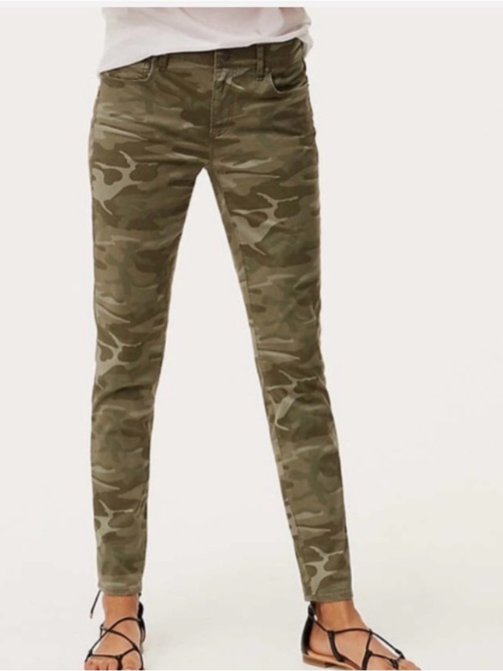 LOFT Marisa Olive Camo Skinny Ankle Jeans, women’s Sz 10T Tall
